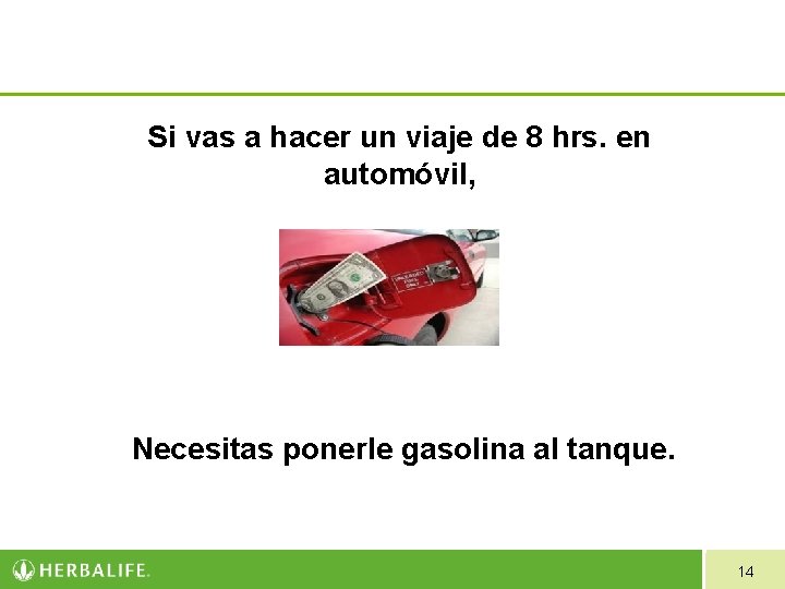 Si vas a hacer un viaje de 8 hrs. en automóvil, Necesitas ponerle gasolina Si vas a hacer un viaje de 8 hrs. en automóvil, Necesitas ponerle gasolina