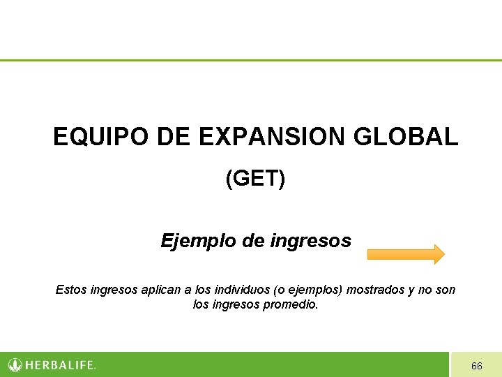 EQUIPO DE EXPANSION GLOBAL (GET) Ejemplo de ingresos Estos ingresos aplican a los individuos EQUIPO DE EXPANSION GLOBAL (GET) Ejemplo de ingresos Estos ingresos aplican a los individuos