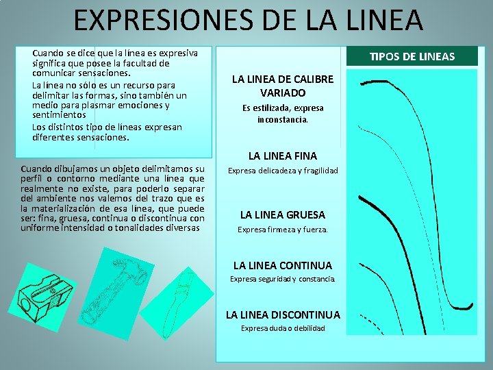 EXPRESIONES DE LA LINEA Cuando se dice que la línea es expresiva significa que