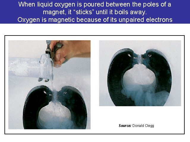 When liquid oxygen is poured between the poles of a magnet, it “sticks” until When liquid oxygen is poured between the poles of a magnet, it “sticks” until