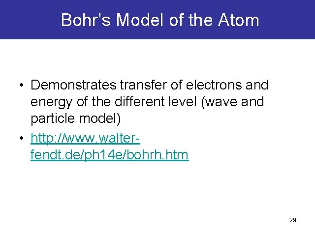 Bohr’s Model of the Atom • Demonstrates transfer of electrons and energy of the Bohr’s Model of the Atom • Demonstrates transfer of electrons and energy of the