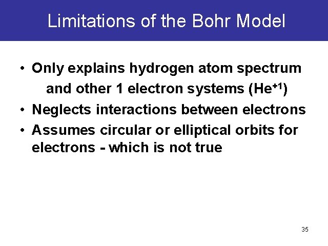 Limitations of the Bohr Model • Only explains hydrogen atom spectrum and other 1 Limitations of the Bohr Model • Only explains hydrogen atom spectrum and other 1