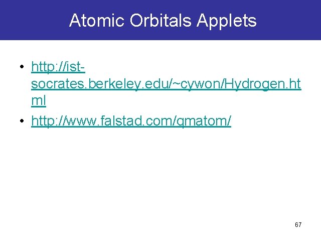 Atomic Orbitals Applets • http: //istsocrates. berkeley. edu/~cywon/Hydrogen. ht ml • http: //www. falstad. Atomic Orbitals Applets • http: //istsocrates. berkeley. edu/~cywon/Hydrogen. ht ml • http: //www. falstad.