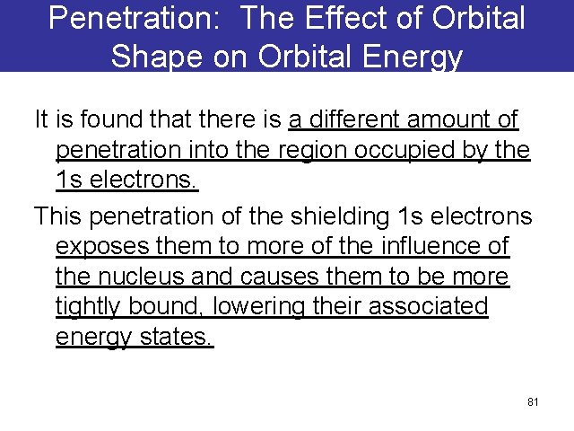 Penetration: The Effect of Orbital Shape on Orbital Energy It is found that there Penetration: The Effect of Orbital Shape on Orbital Energy It is found that there