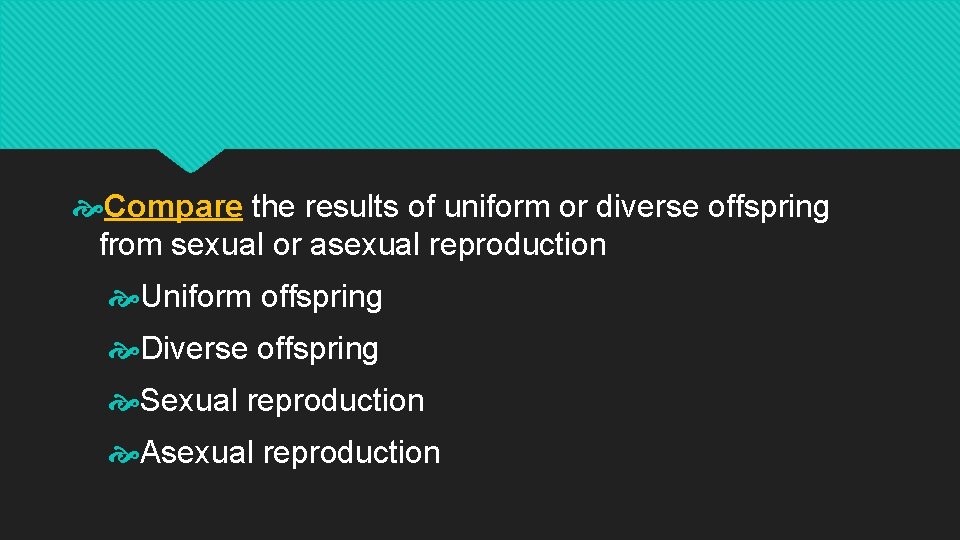  Compare the results of uniform or diverse offspring from sexual or asexual reproduction