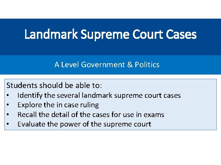 Landmark Supreme Court Cases A Level Government & Politics Students should be able to: