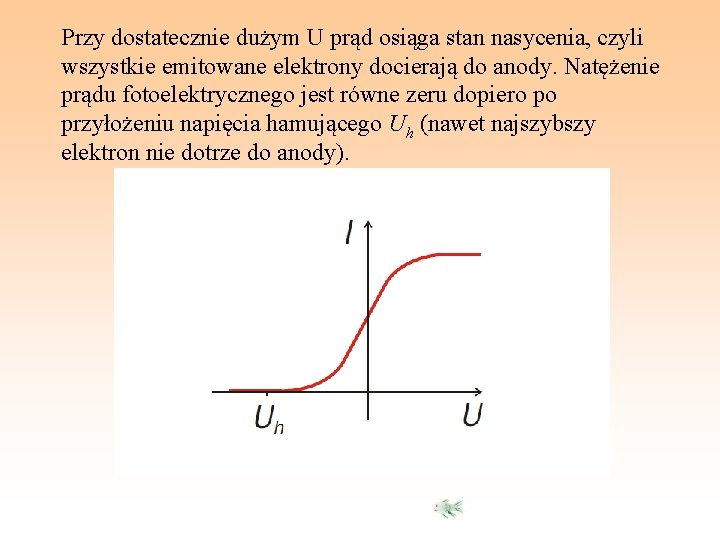 Przy dostatecznie dużym U prąd osiąga stan nasycenia, czyli wszystkie emitowane elektrony docierają do