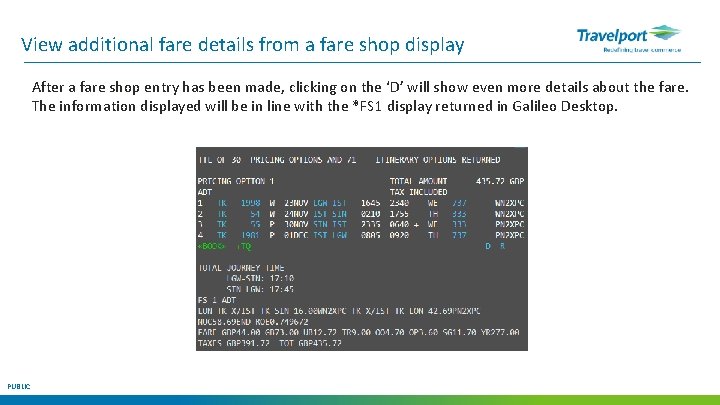 View additional fare details from a fare shop display After a fare shop entry