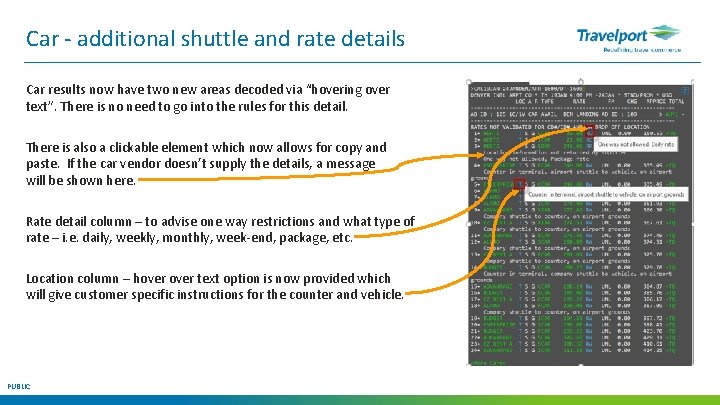 Car - additional shuttle and rate details Car results now have two new areas