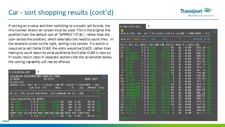 Car - sort shopping results (cont’d) If sorting on a value and then switching