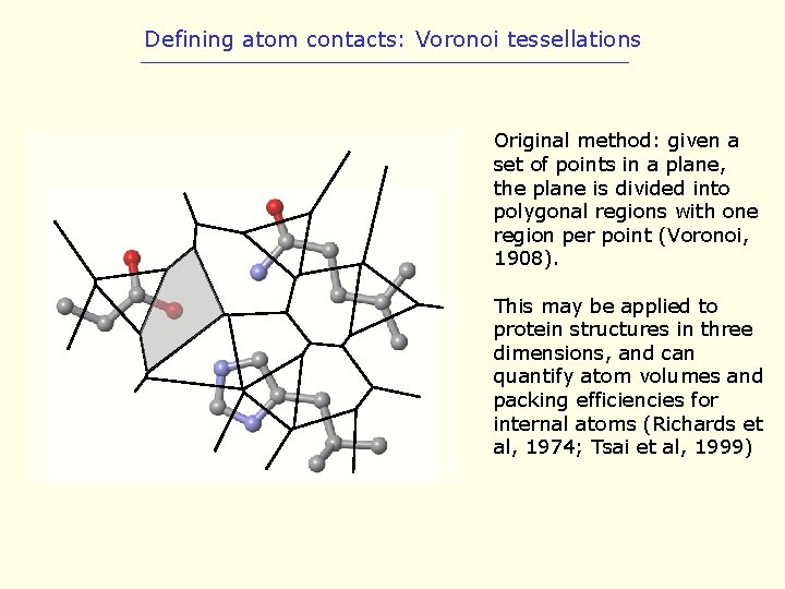 Defining atom contacts: Voronoi tessellations Original method: given a set of points in a