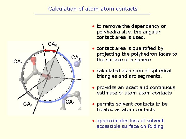 Calculation of atom-atom contacts • to remove the dependency on polyhedra size, the angular