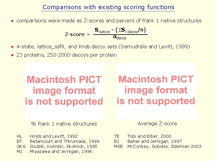 Comparisons with existing scoring functions • comparisons were made as Z-scores and percent of