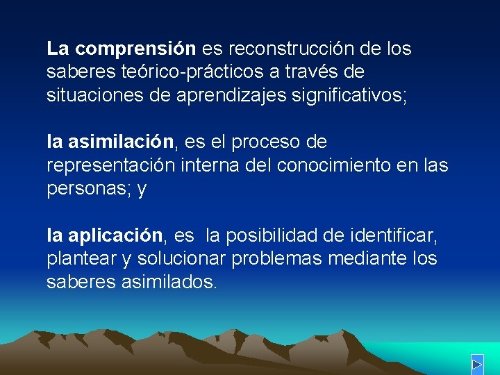 La comprensión es reconstrucción de los saberes teórico-prácticos a través de situaciones de aprendizajes La comprensión es reconstrucción de los saberes teórico-prácticos a través de situaciones de aprendizajes
