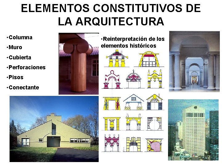 ELEMENTOS CONSTITUTIVOS DE LA ARQUITECTURA • Columna • Muro • Cubierta • Perforaciones •