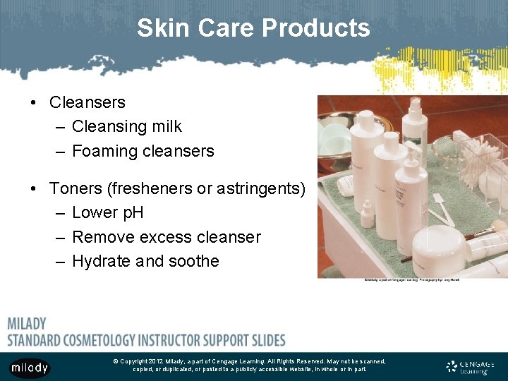 Skin Care Products • Cleansers – Cleansing milk – Foaming cleansers • Toners (fresheners