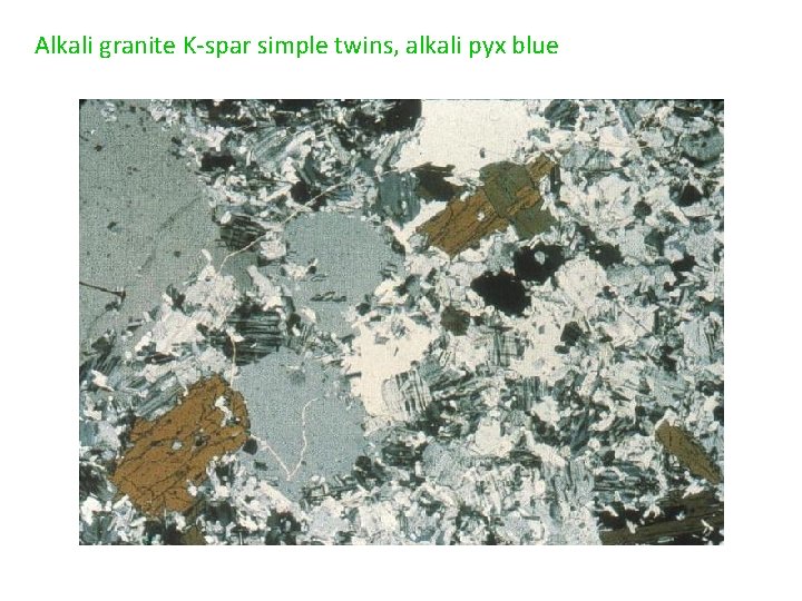 Alkali granite K-spar simple twins, alkali pyx blue 