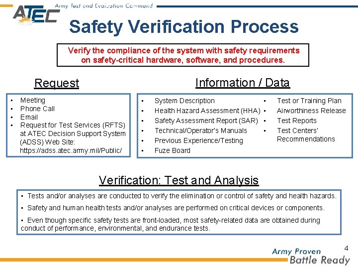 Safety Verification Process Verify the compliance of the system with safety requirements on safety-critical