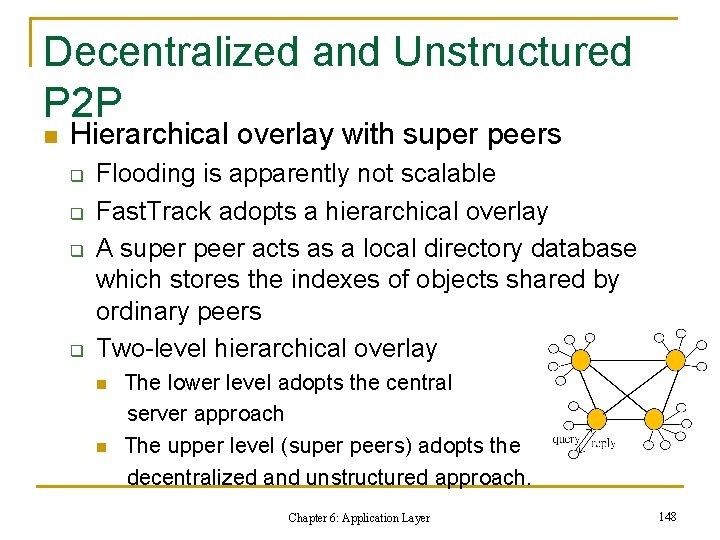 Decentralized and Unstructured P 2 P n Hierarchical overlay with super peers q q Decentralized and Unstructured P 2 P n Hierarchical overlay with super peers q q