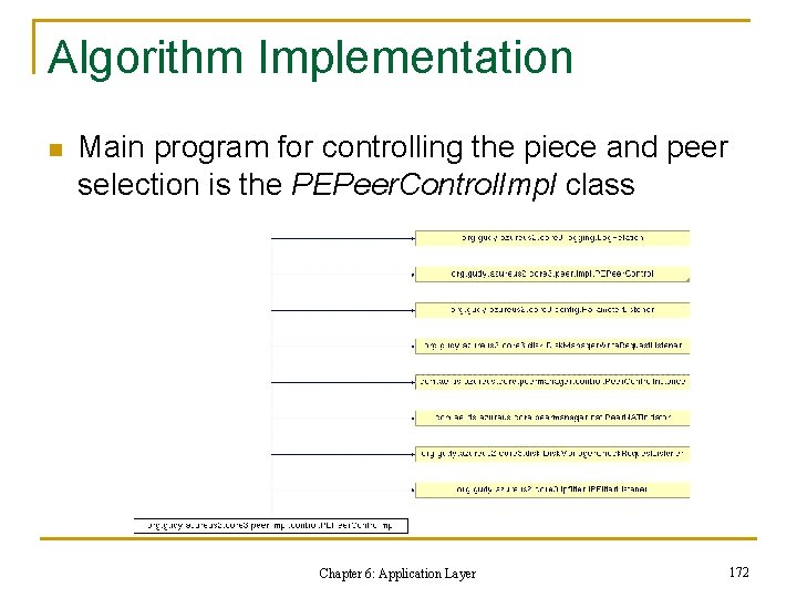 Algorithm Implementation n Main program for controlling the piece and peer selection is the Algorithm Implementation n Main program for controlling the piece and peer selection is the