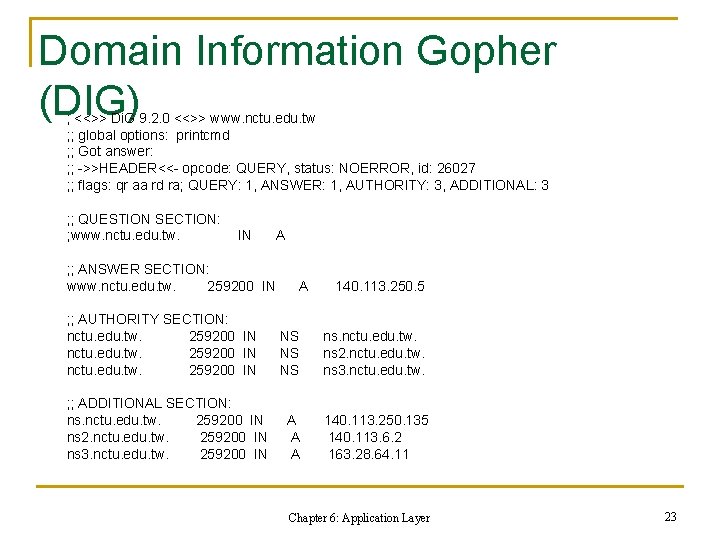 Domain Information Gopher (DIG) ; <<>> Di. G 9. 2. 0 <<>> www. nctu. Domain Information Gopher (DIG) ; <<>> Di. G 9. 2. 0 <<>> www. nctu.