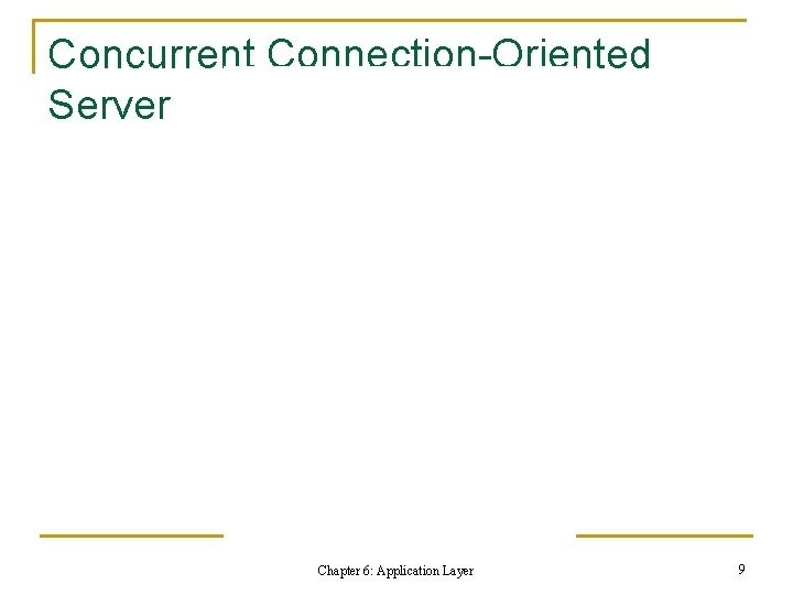Concurrent Connection-Oriented Server Chapter 6: Application Layer 9 Concurrent Connection-Oriented Server Chapter 6: Application Layer 9
