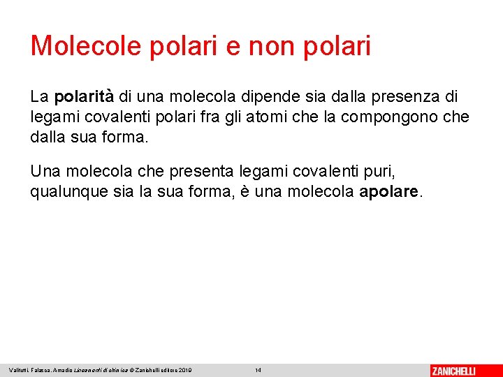 Molecole polari e non polari La polarità di una molecola dipende sia dalla presenza