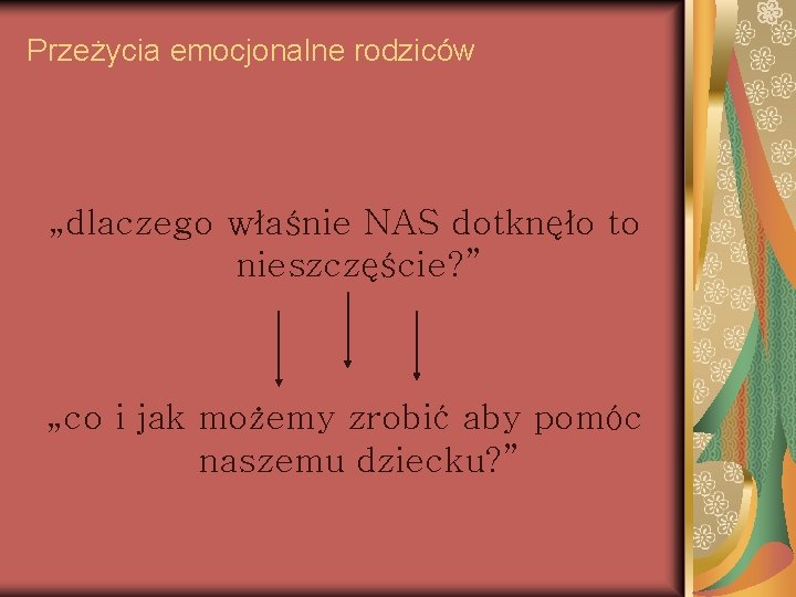 Przeżycia emocjonalne rodziców „dlaczego właśnie NAS dotknęło to nieszczęście? ” „co i jak możemy