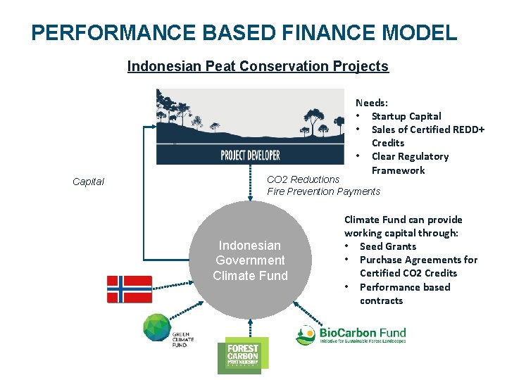 PERFORMANCE BASED FINANCE MODEL Indonesian Peat Conservation Projects Capital Needs: • Startup Capital •