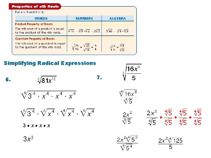 Simplifying Radical Expressions 7. 6. 3 x x x 3 x 3 