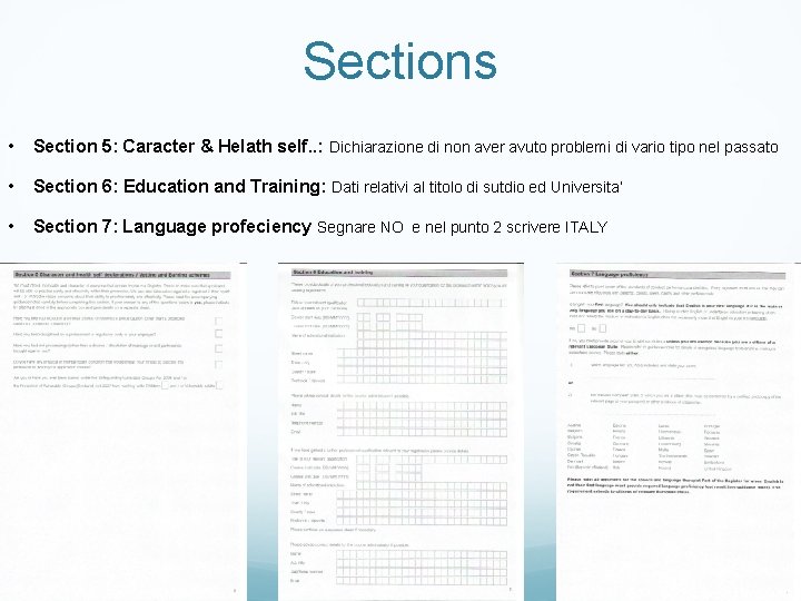 Sections • Section 5: Caracter & Helath self. . : Dichiarazione di non aver