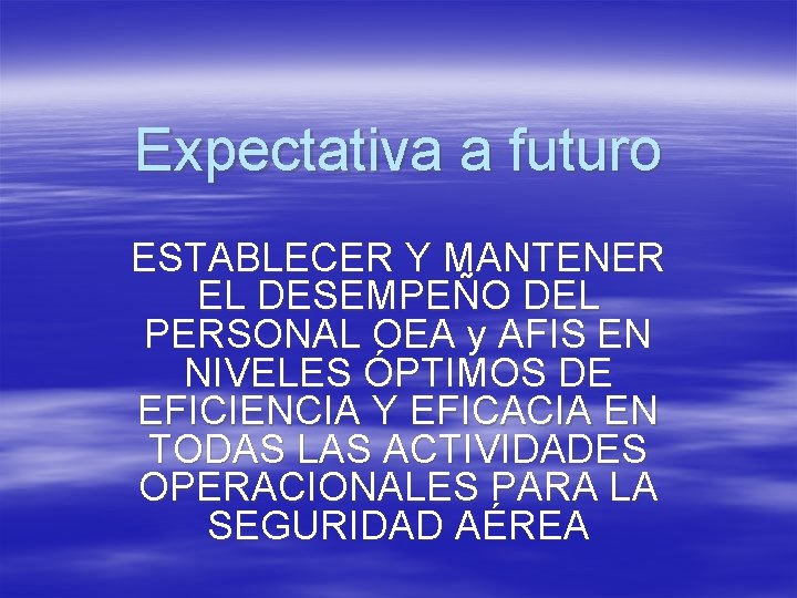 Expectativa a futuro ESTABLECER Y MANTENER EL DESEMPEÑO DEL PERSONAL OEA y AFIS EN