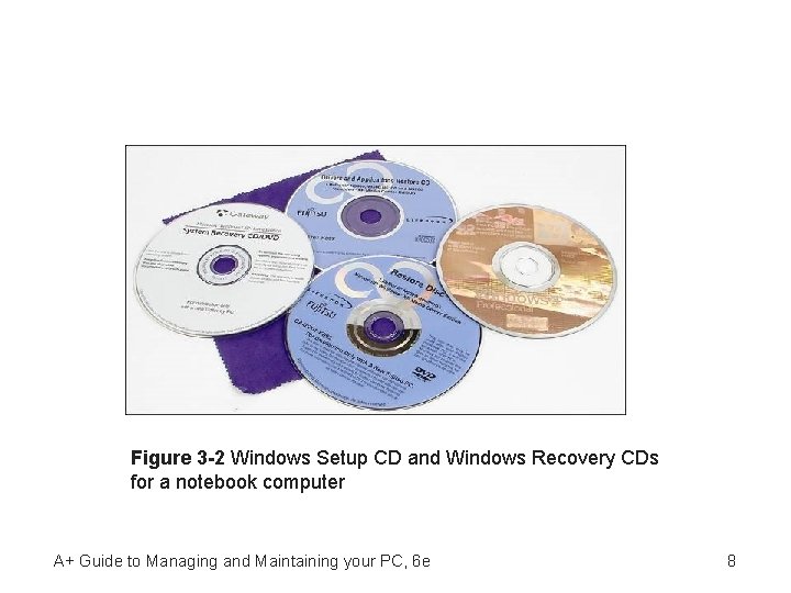 Figure 3 -2 Windows Setup CD and Windows Recovery CDs for a notebook computer