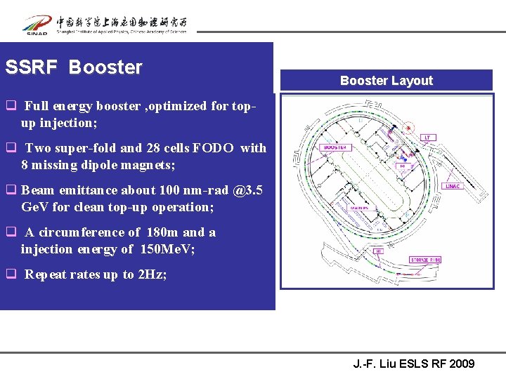 SSRF Booster Layout q Full energy booster , optimized for topup injection; q Two