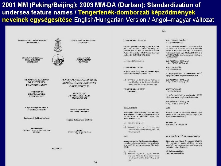 2001 MM (Peking/Beijing); 2003 MM-DA (Durban): Standardization of undersea feature names / Tengerfenék-domborzati képződmények 2001 MM (Peking/Beijing); 2003 MM-DA (Durban): Standardization of undersea feature names / Tengerfenék-domborzati képződmények