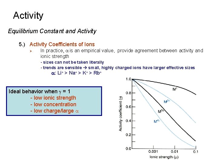 Activity Equilibrium Constant and Activity 5. ) Activity Coefficients of Ions Ø In practice,