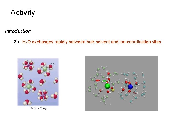 Activity Introduction 2. ) H 2 O exchanges rapidly between bulk solvent and ion-coordination