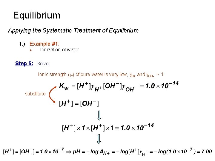 Equilibrium Applying the Systematic Treatment of Equilibrium 1. ) Example #1: Ø Ionization of