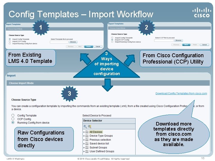 Config Templates – Import Workflow 1 2 3 Ways of importing device configuration From