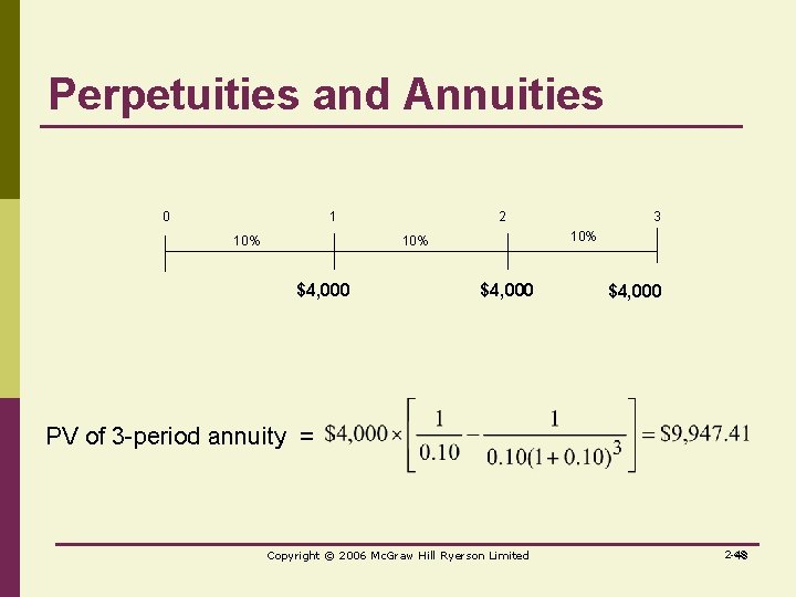 Perpetuities and Annuities 0 1 10% 2 10% $4, 000 3 $4, 000 PV