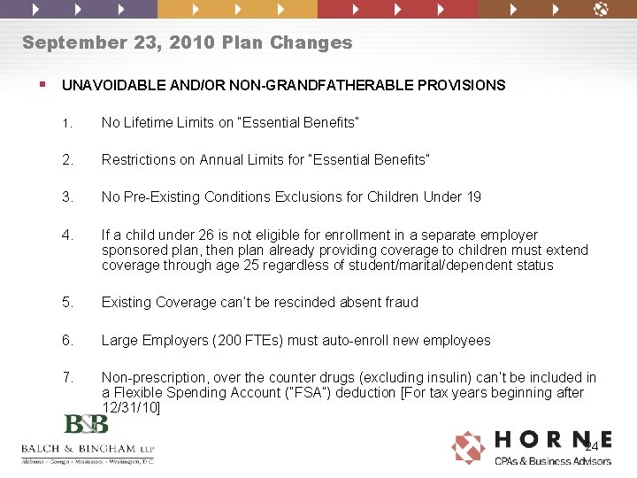 September 23, 2010 Plan Changes § UNAVOIDABLE AND/OR NON-GRANDFATHERABLE PROVISIONS 1. No Lifetime Limits