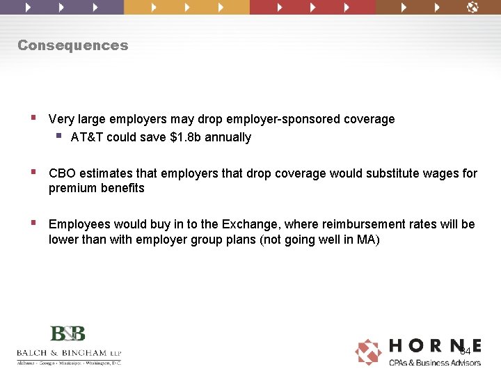 Consequences § Very large employers may drop employer-sponsored coverage § AT&T could save $1.