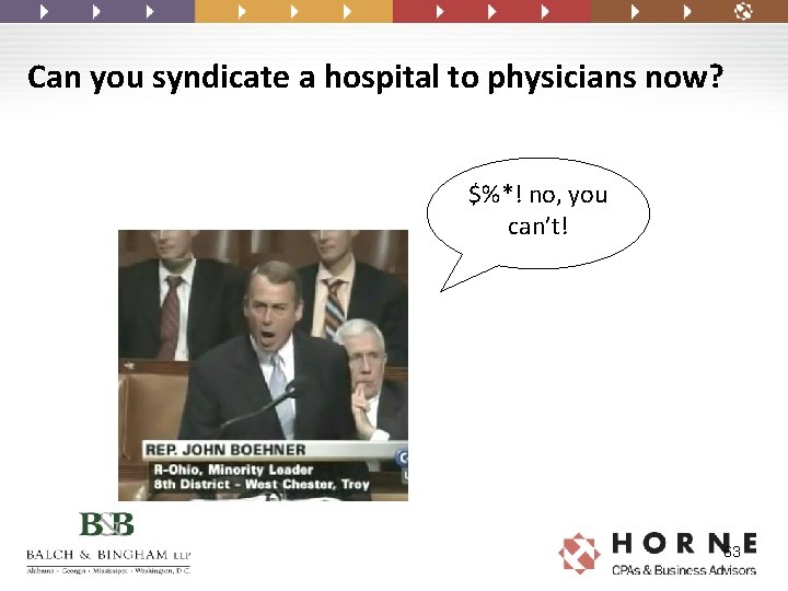 Can you syndicate a hospital to physicians now? $%*! no, you can’t! 63 Can you syndicate a hospital to physicians now? $%*! no, you can’t! 63