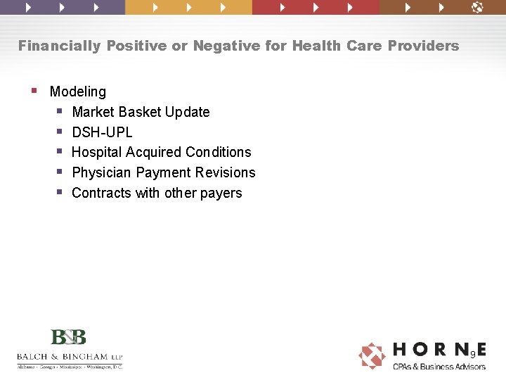 Financially Positive or Negative for Health Care Providers § Modeling § Market Basket Update