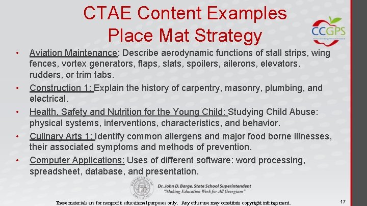 CTAE Content Examples Place Mat Strategy • • • Aviation Maintenance: Describe aerodynamic functions