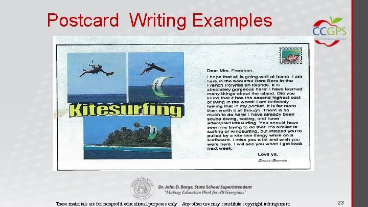 Postcard Writing Examples These materials are for nonprofit educational purposes only. Any other use