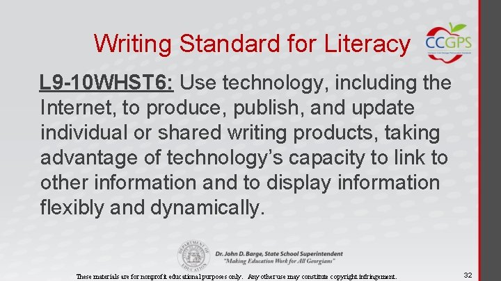 Writing Standard for Literacy L 9 -10 WHST 6: Use technology, including the Internet,