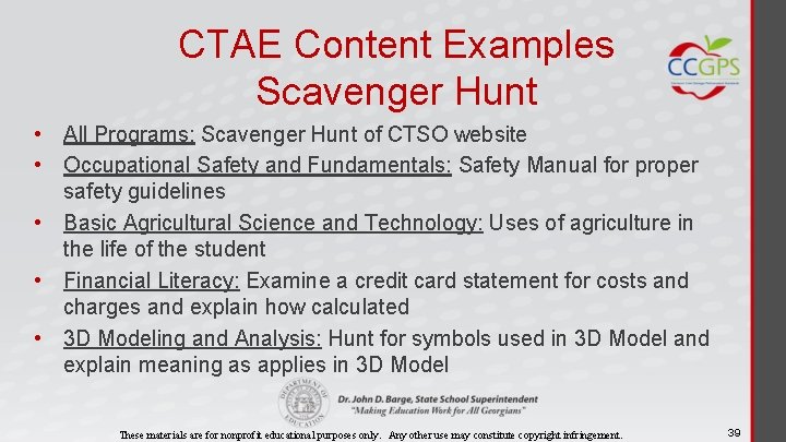 CTAE Content Examples Scavenger Hunt • All Programs: Scavenger Hunt of CTSO website •