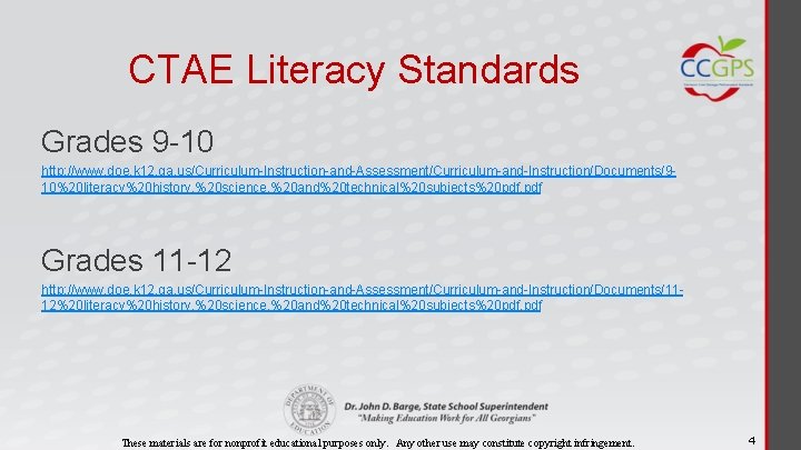CTAE Literacy Standards Grades 9 -10 http: //www. doe. k 12. ga. us/Curriculum-Instruction-and-Assessment/Curriculum-and-Instruction/Documents/910%20 literacy%20