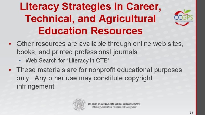 Literacy Strategies in Career, Technical, and Agricultural Education Resources • Other resources are available